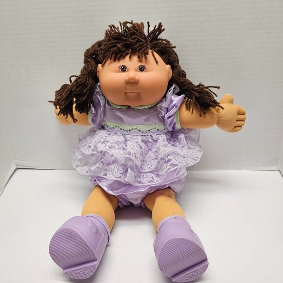 Cabbage Patch Kids Doll 1978 2004 Vintage Purple Outfit Dress Shoes Bows CPK - Picture 1 of 15